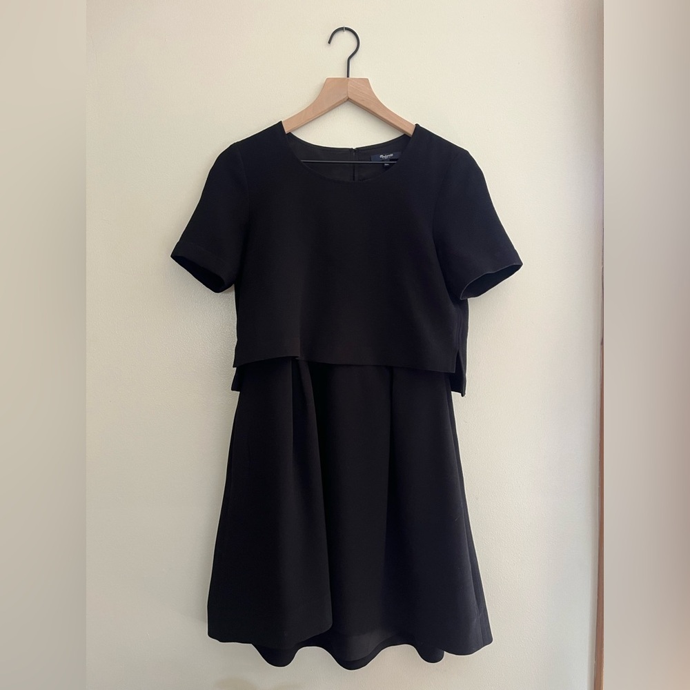 Madewell Black Short-Sleeve Layered Dress with Pockets